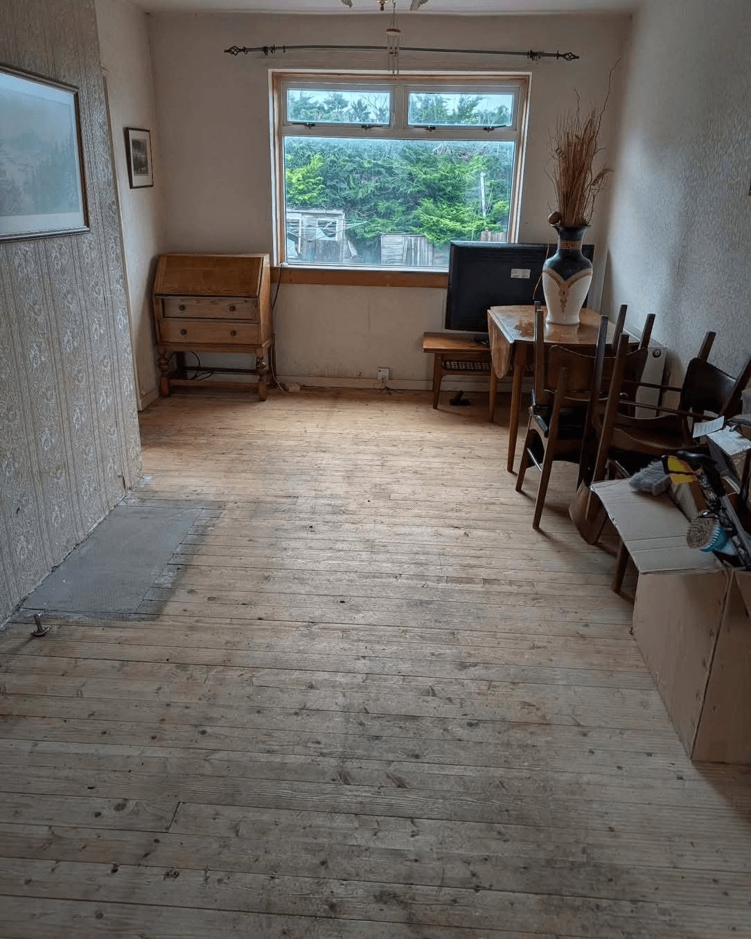 The living room stripped back to the bare essentials