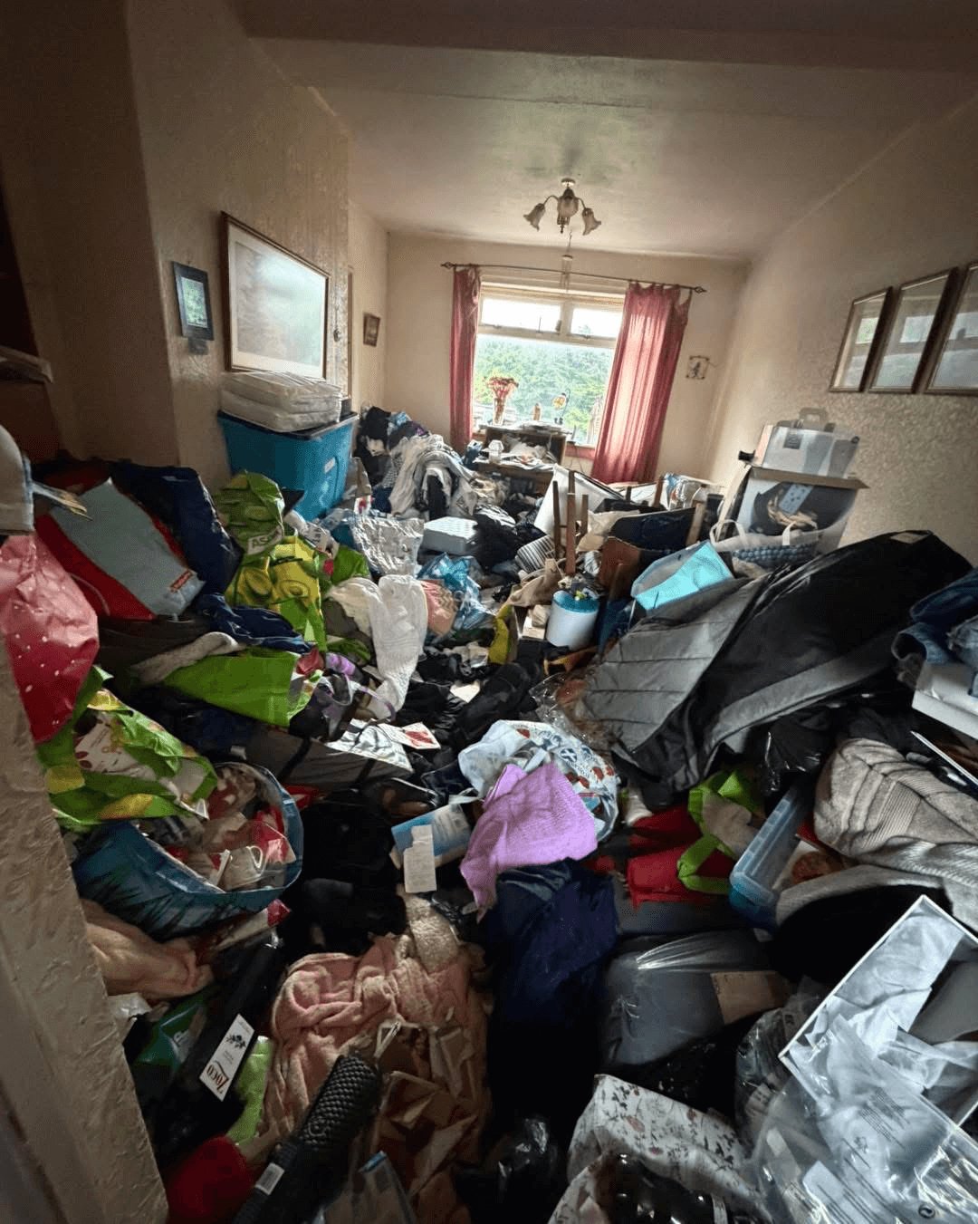 A living room full of clutter